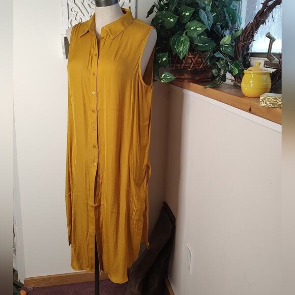 Joie Sleeveless Midi Button Down Shirt Dress in Golden Yellow Size Large - Picture 3 of 10